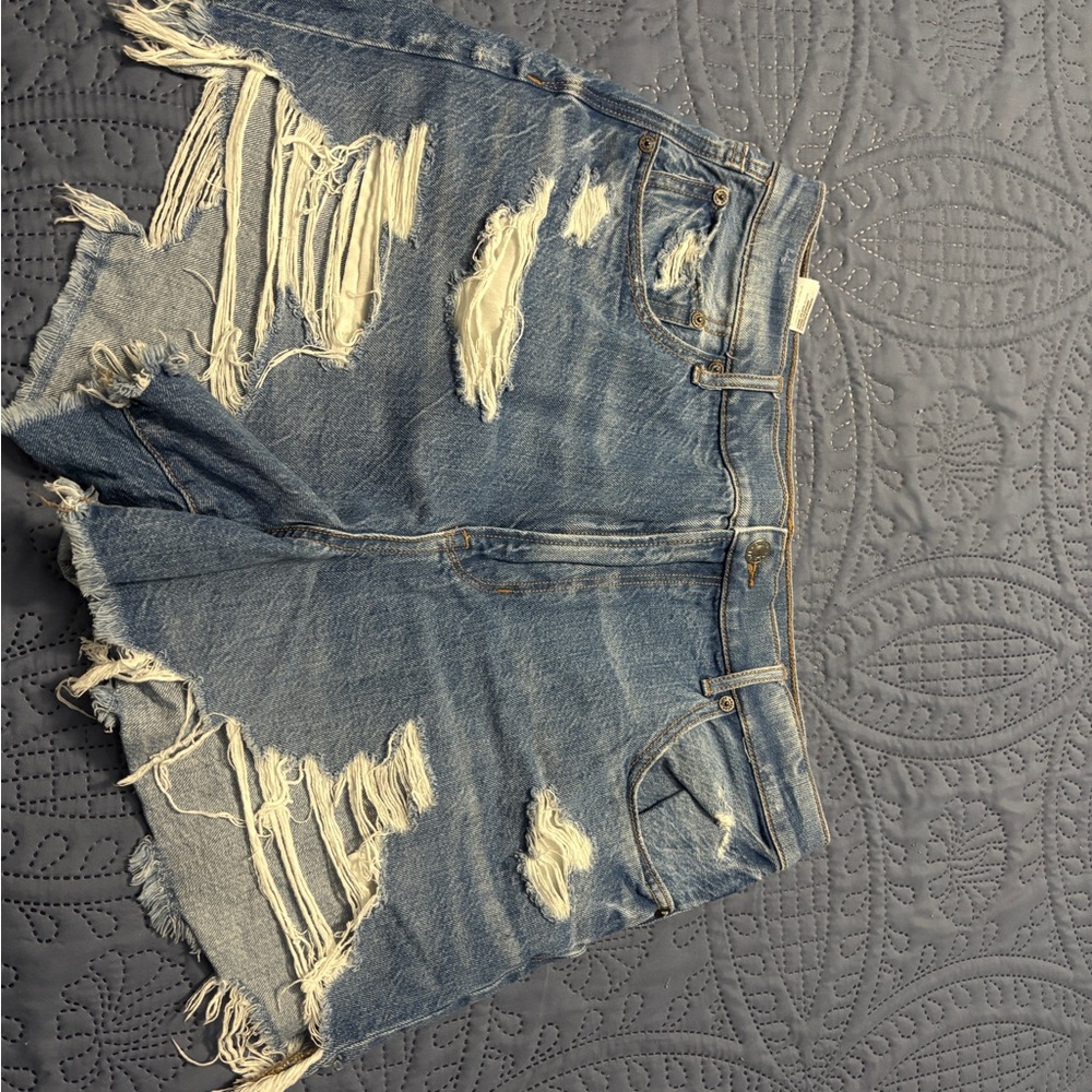 American Eagle Outfitters Blue Distressed Jean Shorts